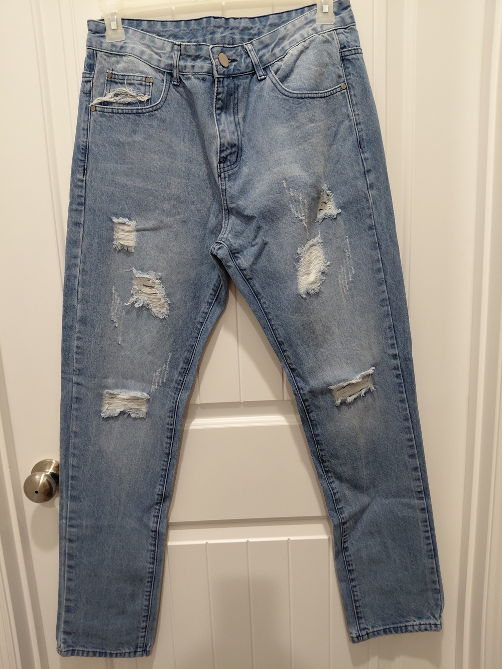 Men's Slim Straight Ripped Jeans in Light Blue #0973